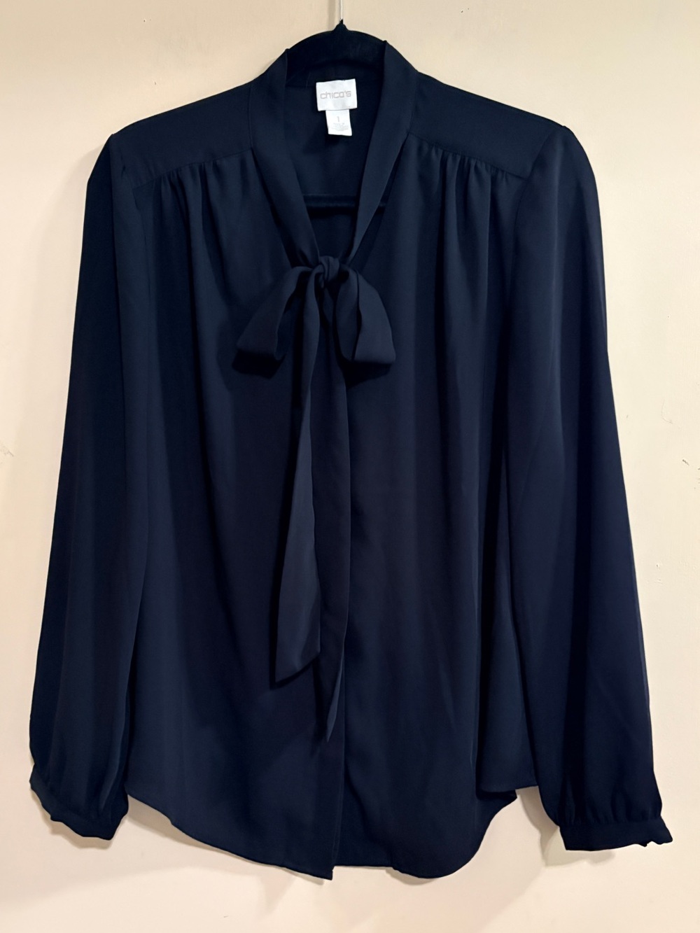Chico's Women's Black V-Neck Blouse with Tie Straps Medium